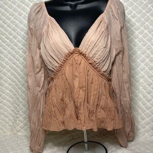 Skylar Rose Long Sleeve Blouse Small, Rouched, V Neckline, babydoll style.